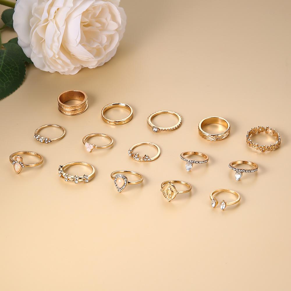 Fashion Opal Jesus Embossed Ring Women'S Diamond 15-Piece Set Joint Ring