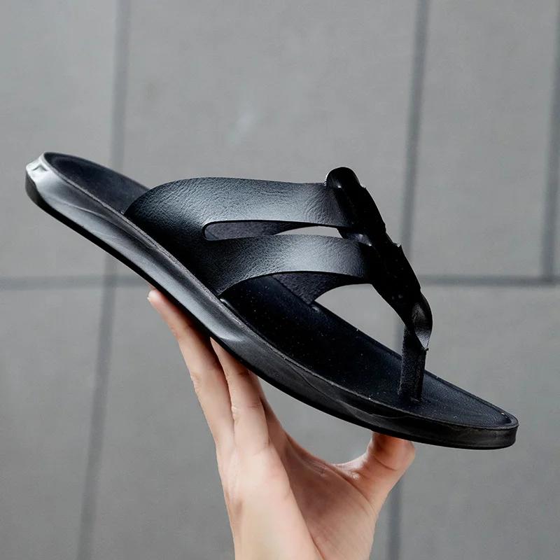 Fashion New Arrival Man's Leather Sandals Stylish Beach Slippers Quick Dry Wading Aqua Shoes Handmade Summer Flip-flops Male Half Drag