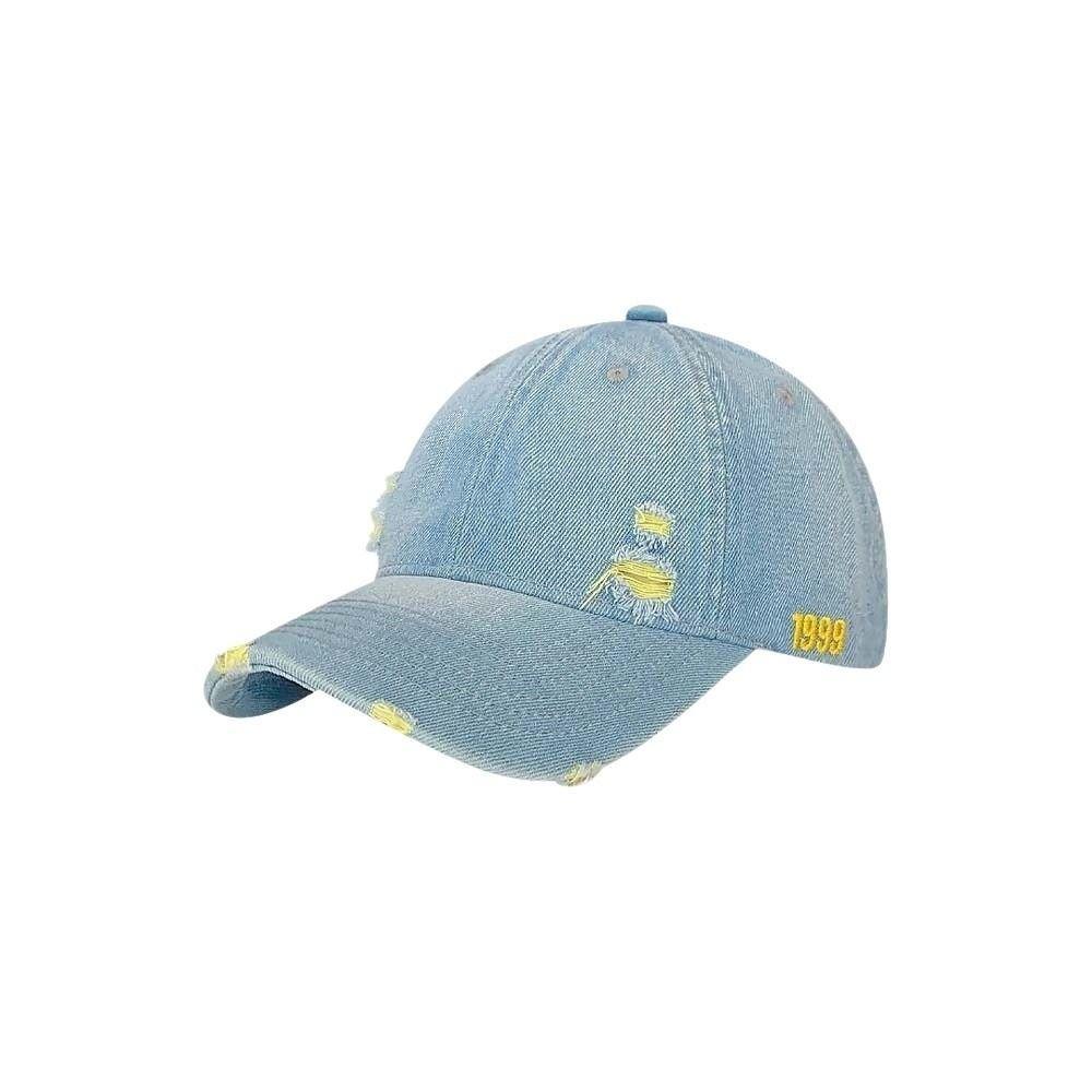 Blaue Denim Baseballkappe Verstellbar Rissiges Loch Used-Look Baseballkappe Gewaschener Denim Sonnenschutz Hip-Hop Sonnenhut Unisex Tragen