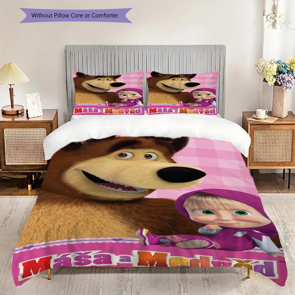 Russian comedy animation Masha and the Bear Comfortable Duvet Cover and Pillowcases (1 duvet cover + 2 pillowcases, duvet insert not included) T4