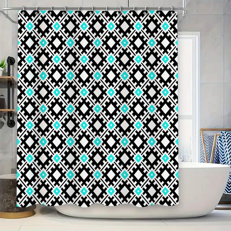 

Black White Bath Mat With Blue Square Pattern Modern Kitchen Rug Set For Bathroom Non-Slip Water-Resistant Tiled Floor Mat (180X W60H190(CM)-1 Pcs