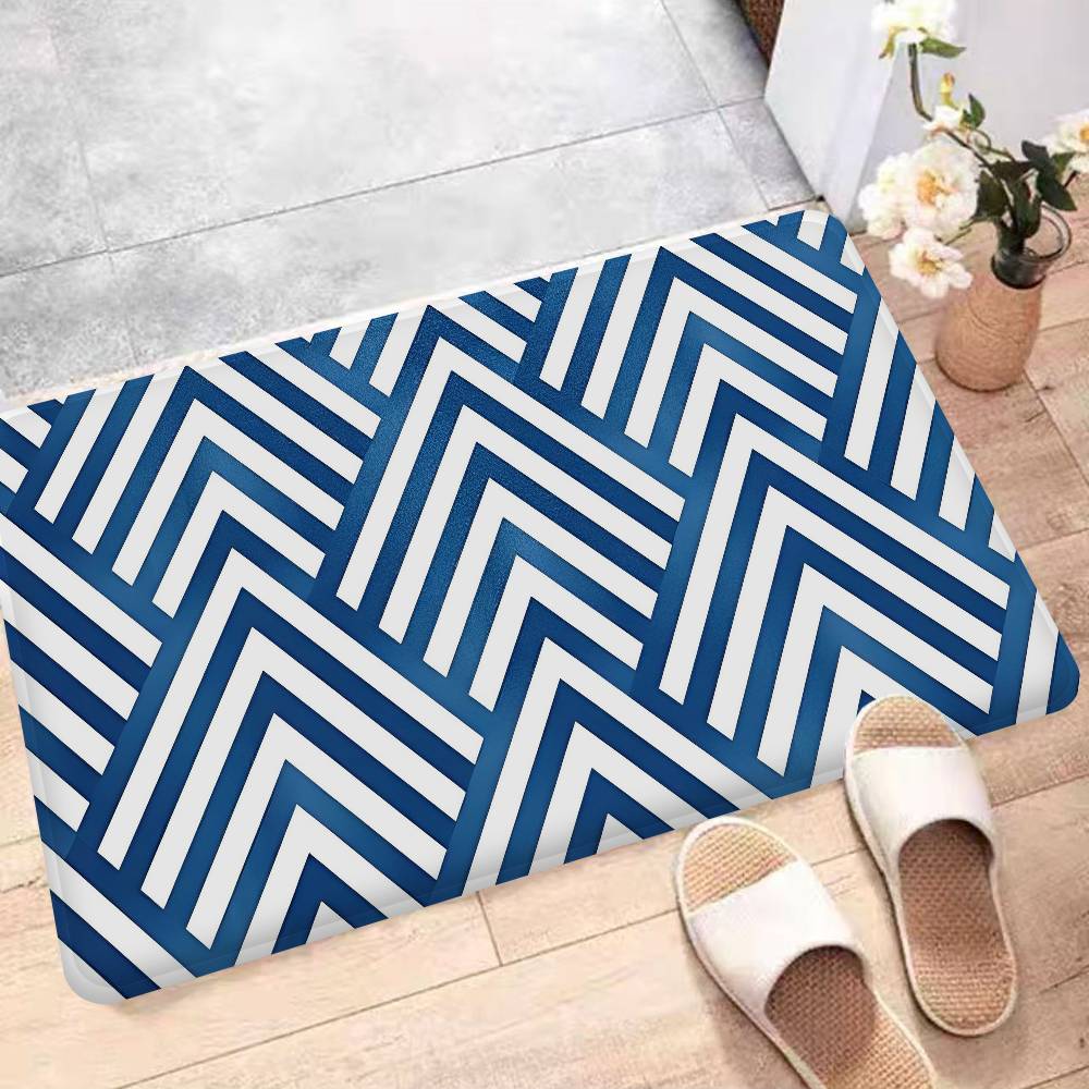 Navy Blue Geometric Floor Mat INS Style Soft Bedroom Floor House Laundry Room Mat Anti-skid Bedside Area Rugs