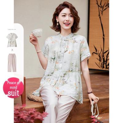 Pasite Women's New Chinese Style Floral Print Top & Pants Set