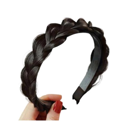 

Wig Headband Anti-Slip Tooth Design Fluffy Fishbone Braid Texture Hair Hoop Artificial Hair Decor Women Headband Hair Accessory темно-коричневого кольору