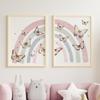 Pink Rainbow Butterfly Custom Baby Name Wall Art Nursery Canvas Prints Painting Watercolor Posters Pictures Girl Kids Room Decor
