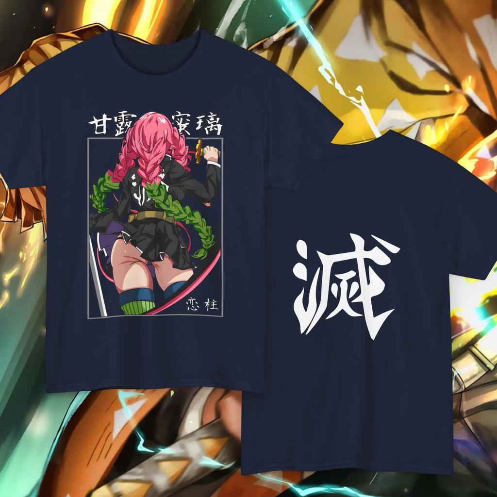 Demon Slayer Mitsuri Kanroji (Love Hashira) Double-Sided Anime Graphic Oversized T-Shirt, Streetwear Tee Kanji, Unisex Casual Top