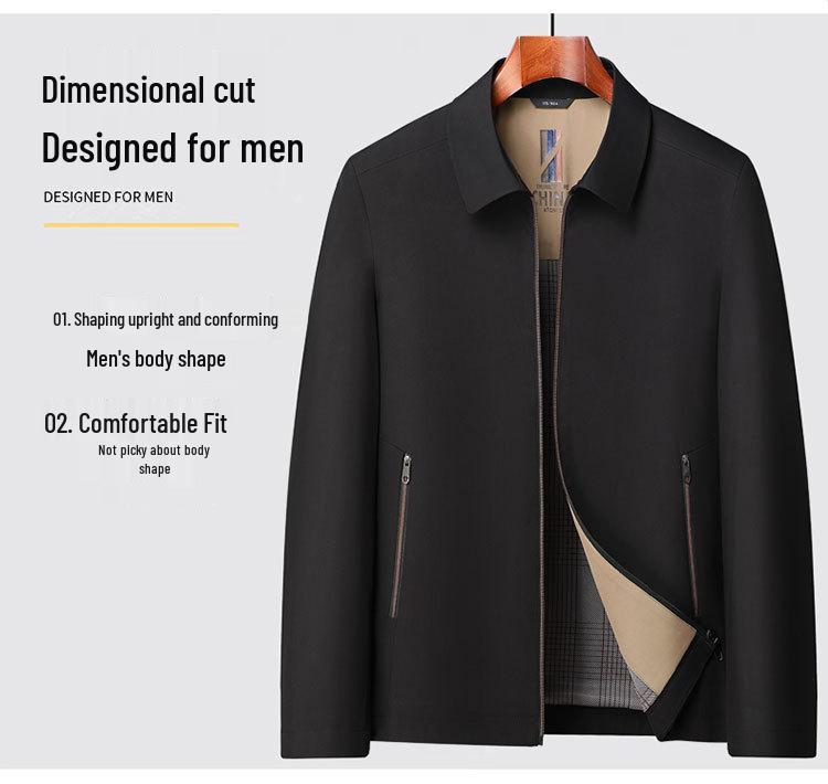 Men's Casual Lapel Zipper Jacket for Spring and Autumn - Middle-aged Dad's Short Coat (Ages 50-60)