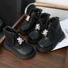 Niedliche modische Mädchen-Stiefelette Neu Schwarz Vielseitig Kinder Lässige Schule Lederstiefel Cartoon Bär Trend Kinderstiefel Rutschfest