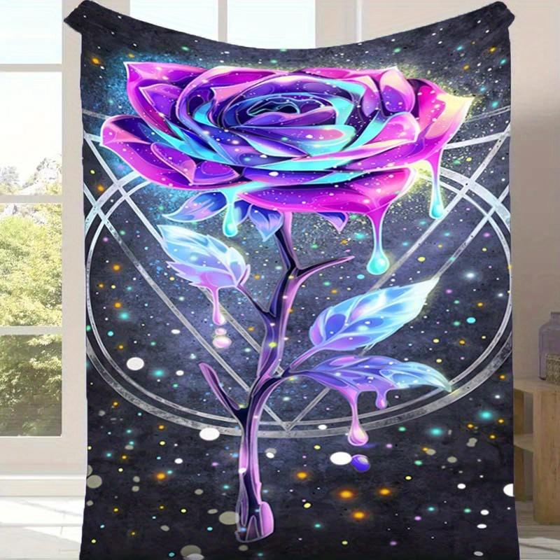 

1pc Color Rose Print Blanket, Soft Warm Throw Blanket Nap Blanket for Couch Sofa Office Bed Camping Travel, Multi-purpose Gift Blanket 130cmx150cm