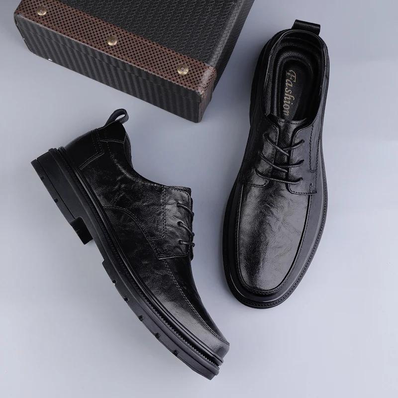 New Fashion Men Oxford Shoes Genuine Leather Mens Oxfords Shoes Casual Wedding Dress Footwear Soft Lace-up Formal Business Shoes