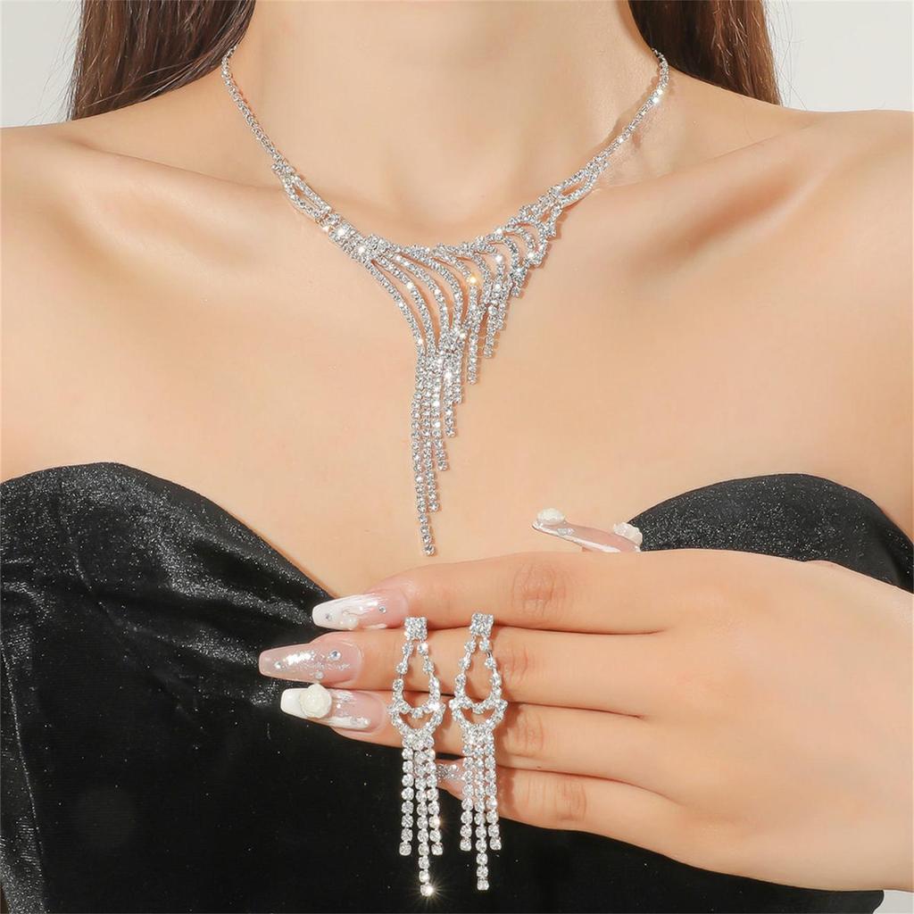 Luxury Bridal Zircon Flower Necklace & Earrings Set - Elegant Wedding Jewelry Accessories 