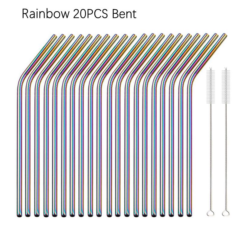 6*215mm 10 Colors Eco-friendly Reusable Metal Straws Set 304 Stainless Steel Drinking Straw Cocktail Party Favor Bar Accessory