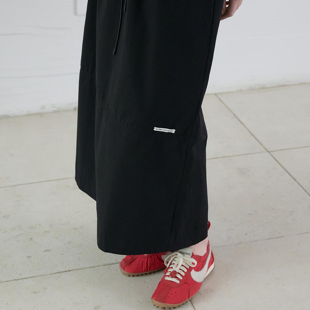 Elssibeui Drawstring Maxi Long Skirt_Black