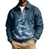 Men's Casual Christmas Print Quarter-Zip Sweatshirt with Collar
