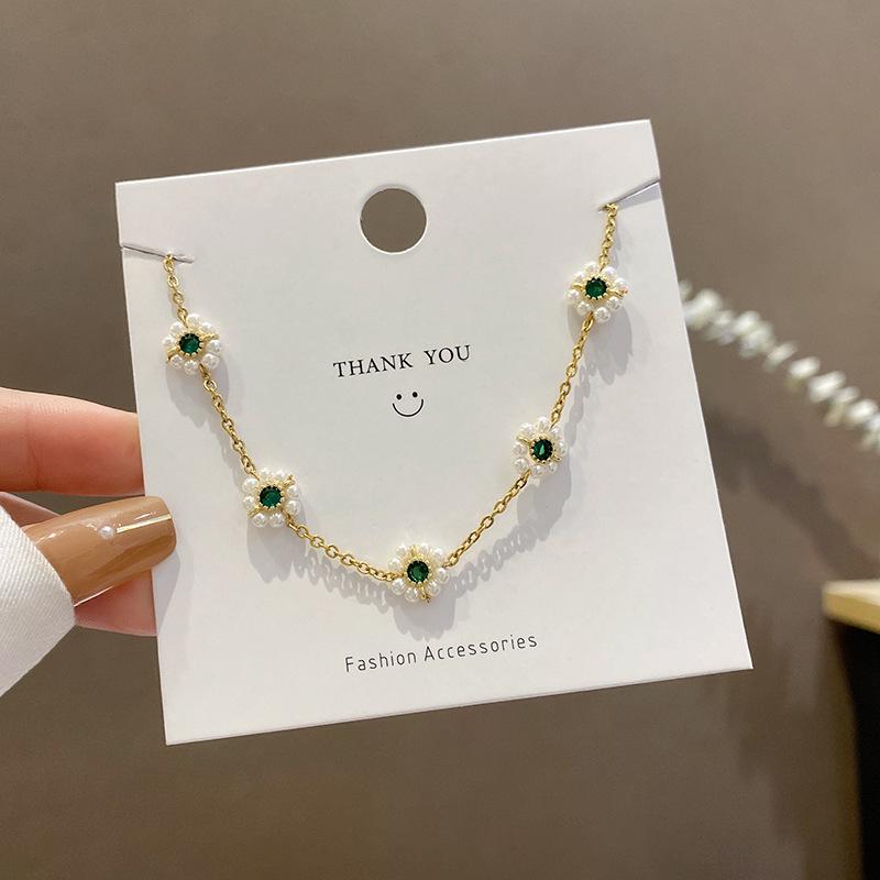 French Retro Emerald Flower Bracelet Women's Adjustable Design Bracelet In Simple Personalized Jewelry
