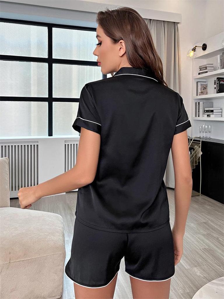 Plus Size Ice Silk Short Sleeve Pajama Set - Women's Summer Solid Color Cardigan and Shorts