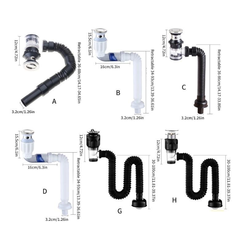 652F Washbasin Sink Drain Plumbing Flexible Drainages Tube Universal Flexible Sink Sewer Pipe Sink Strainer Drainages Hose
