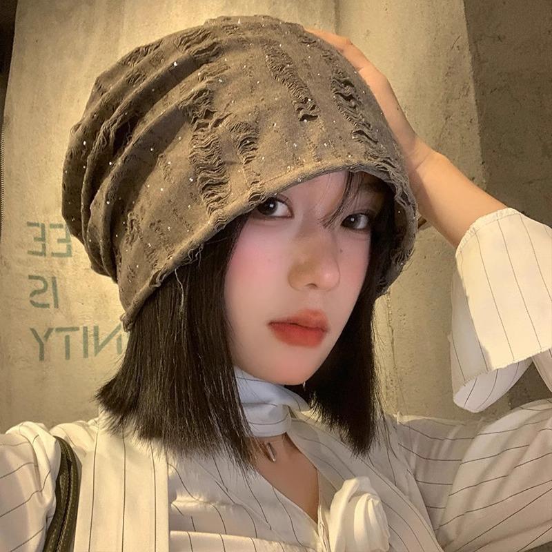 Retro Hole Wasteland Wind Cold Hat Women's Autumn and Winter Loose Versatile Pile Hat Show Face Small Hat Tide