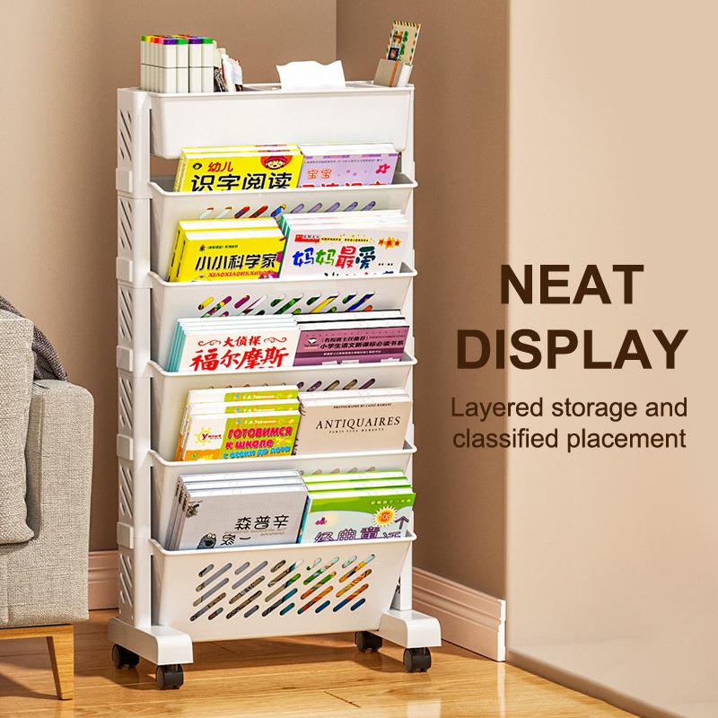Floor Mounted Movable Bookshelf With Wheels Classroom Desk Storage Rack Study Large Capacity Multi-Layer Book Storage Rack