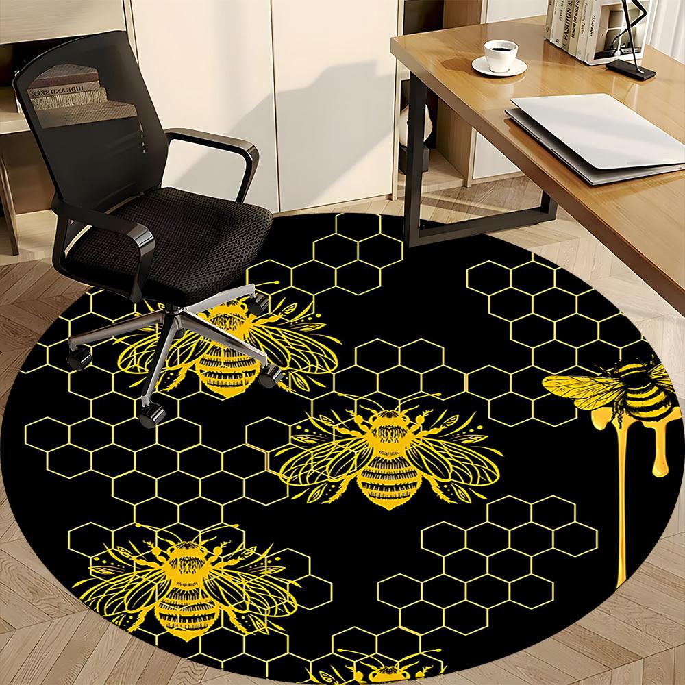 1pc Bee Honeycomb Office Round Area Rug, Indoor Mat Suitable For Office, Under Office Chairs Bedroom Living Room Home Decor, Room Deco