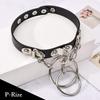 Genuine Cow Leather Choker Punk Black Heavy Lock Ring Type V Visual Gothic Landmine Sick Harajuku Collar Human Costume Cosplay [P-Rize] Women's Men's