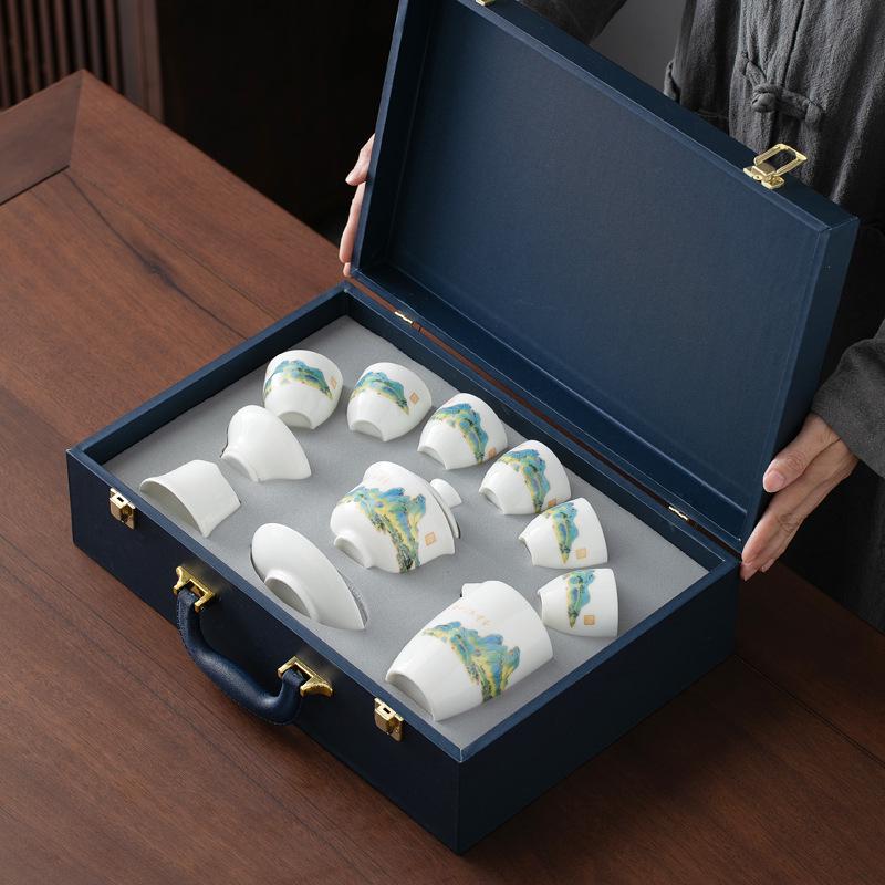 Mutton Fat Jade Dehua Porcelain Kung Fu Tea Set Souvenir