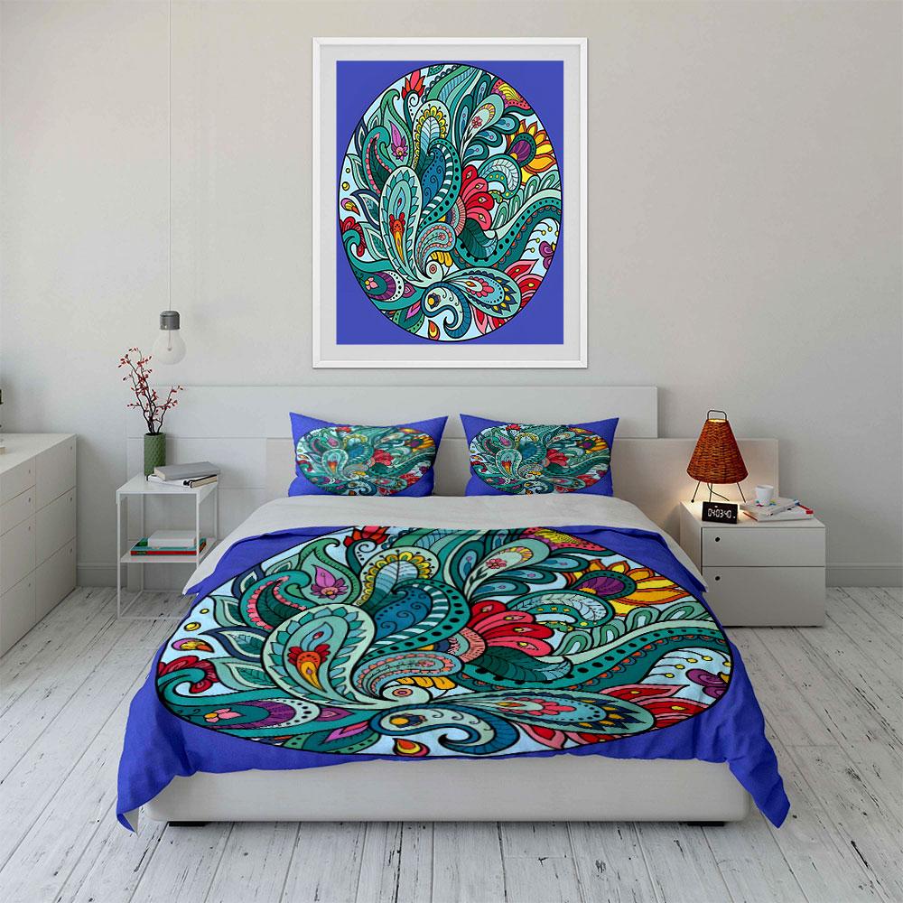 Colorful Floral Mandala Art Decor Soft Skin-Friendly Bedding Set Includes 1 Duvet Cover And 2 Pillowcase Gift
