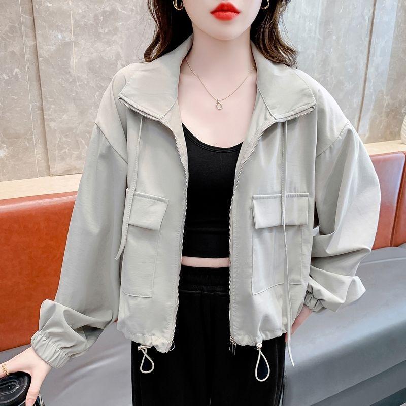 Dámská cargo bunda krátkého střihu Volný ležérní trenčkot Všestranná bunda Kardiganový top na jaro a podzim