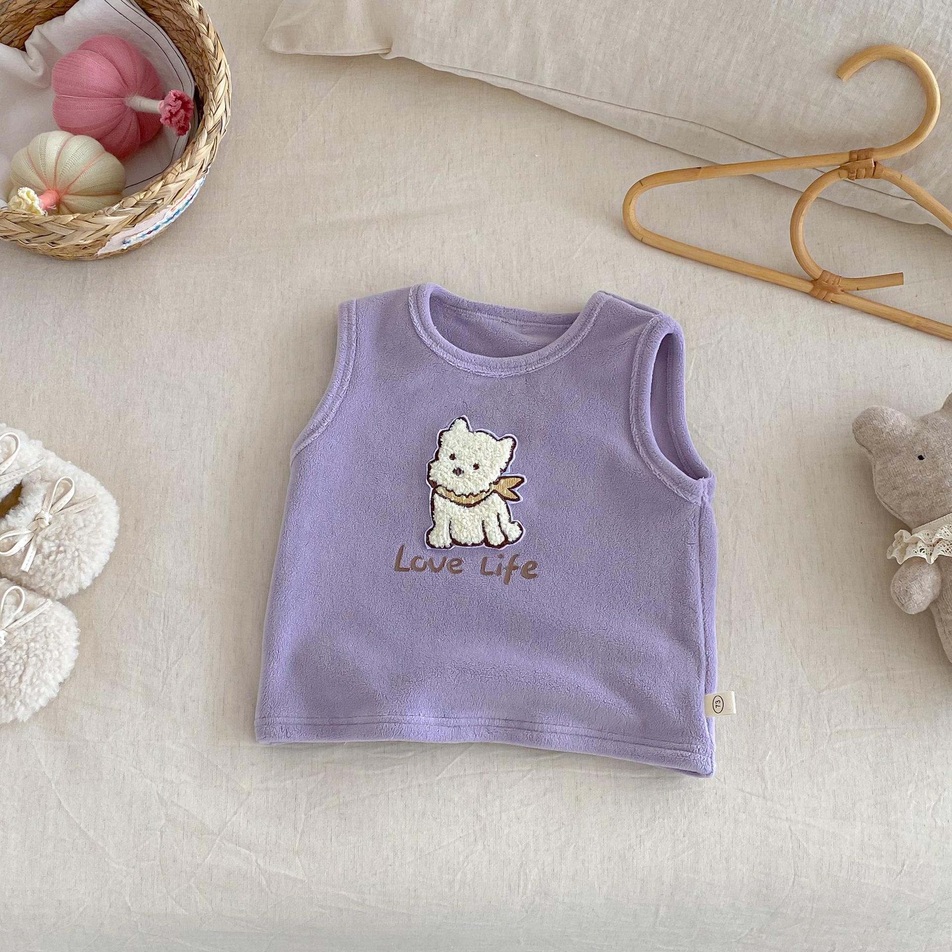 

2025 New Children s Cartoon Fleece Vest: Thick Embroidered Winter Top for Girls 110