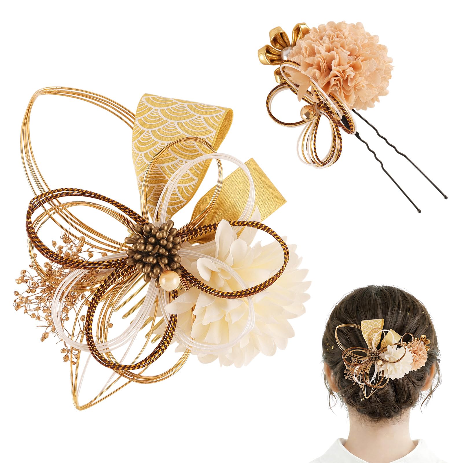 

Bud Flower Hair Ornament Set for Coming-of-Age Ceremony, Graduation Ceremony, Wedding, Festival, Yukata, Japanese Traditional Clothing Accessories,