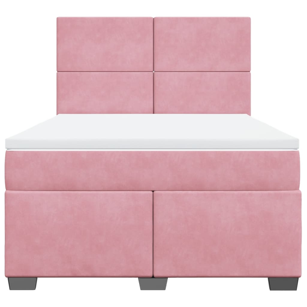 Pink Box Spring Bed with Mattress 140 X 190 Cm Velvet