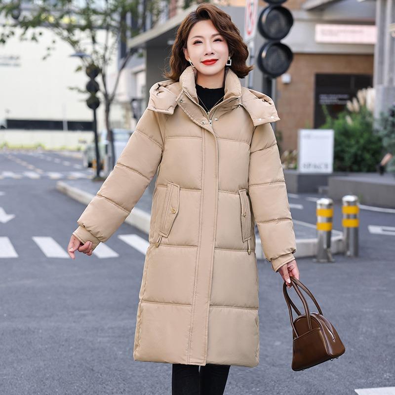 Down Cotton Clothes Women's Winter New Fashion Large Size Thickened Slim Hooded Medium and Long Cotton Coat