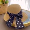 Big edge straw hat polka dot long bow hat women's summer sun hat seaside travel sun hat big eaves bucket hat
