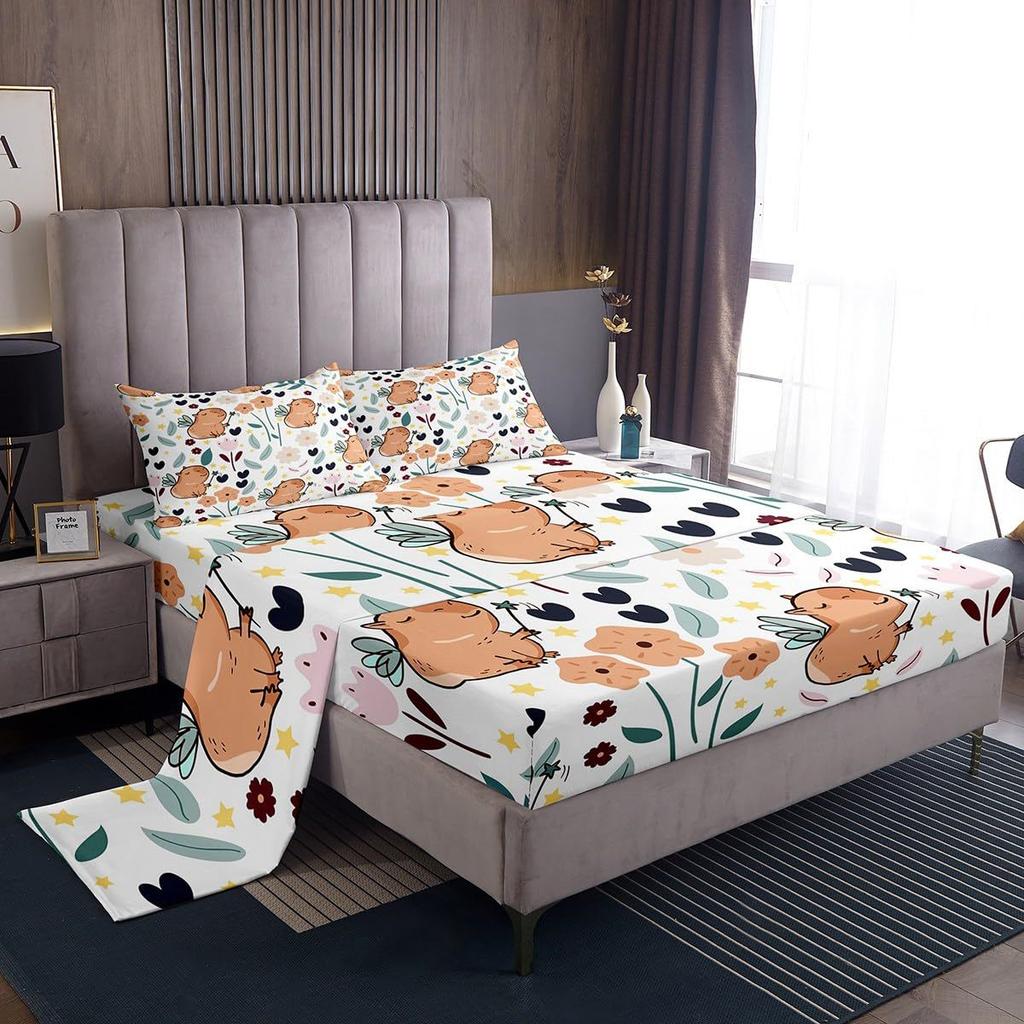 Cute cartoon animal pattern bed hat four-piece bedding set bedroom dormitory bedding decoration