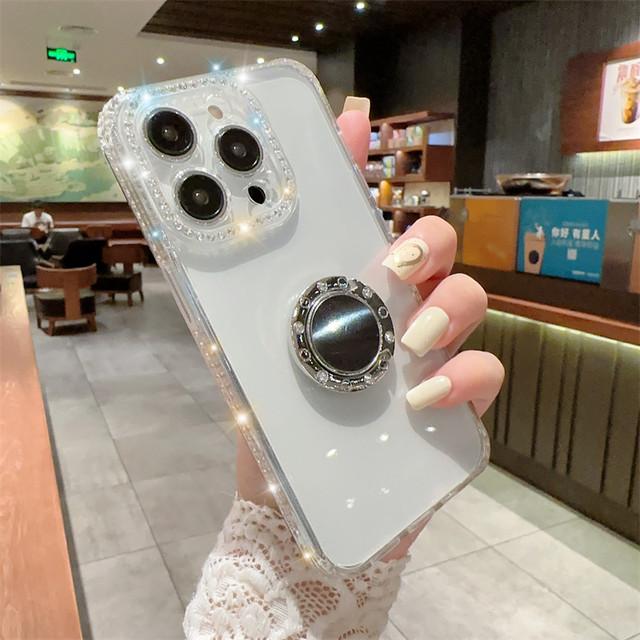 Glitter Ring Holder Clear Phone Case For Iphone 14 13 12 11 Pro Max Xs Max Xr 13pro 14 Plus Shockproof Bumper Plating Soft Cover