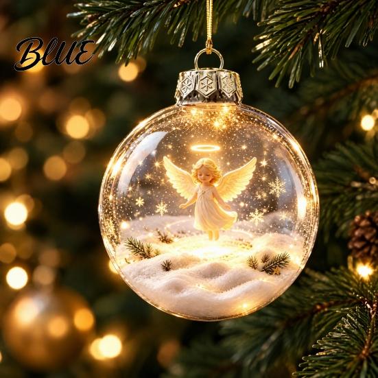 Transparent Christmas Sphere Light Flat 3D with Ball Ornament Gifts Lighted Warm LED Winter Decorative