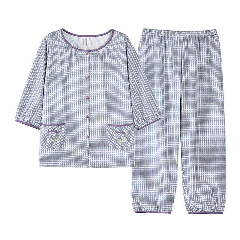 Pure Cotton Pajamas Women's Seven-quarter-sleeved Nine-point Pants Thin Cotton Summer Large-size Loungewear Set Spring and Autumn Cardigan