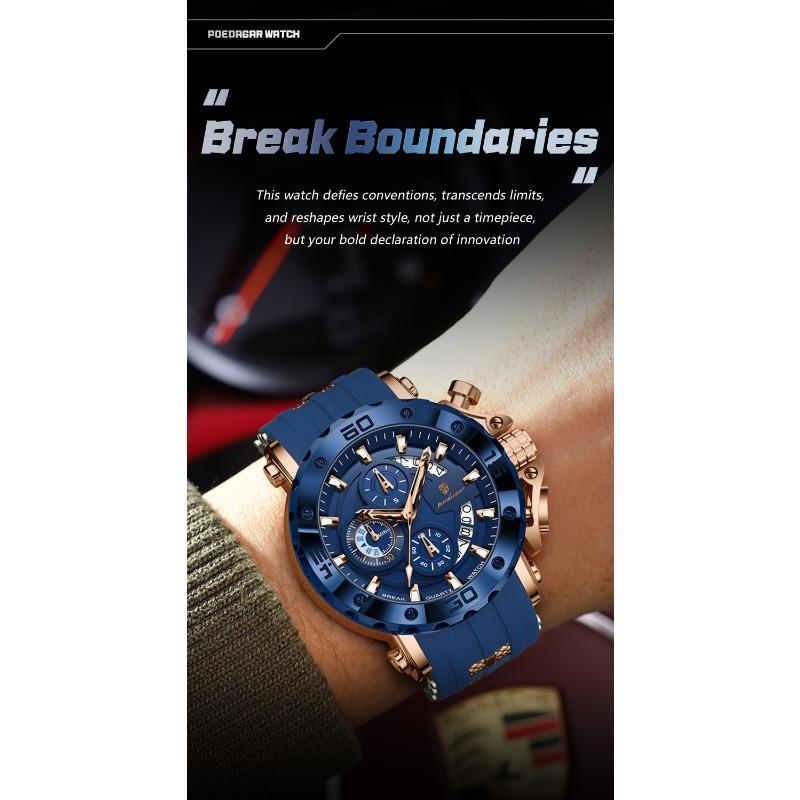 POEDAGAR Reloj Deportivo de Lujo para Hombre Cronógrafo Impermeable Luminoso Moda Reloj Calendario Correa de Silicona Relojes de Cuarzo
