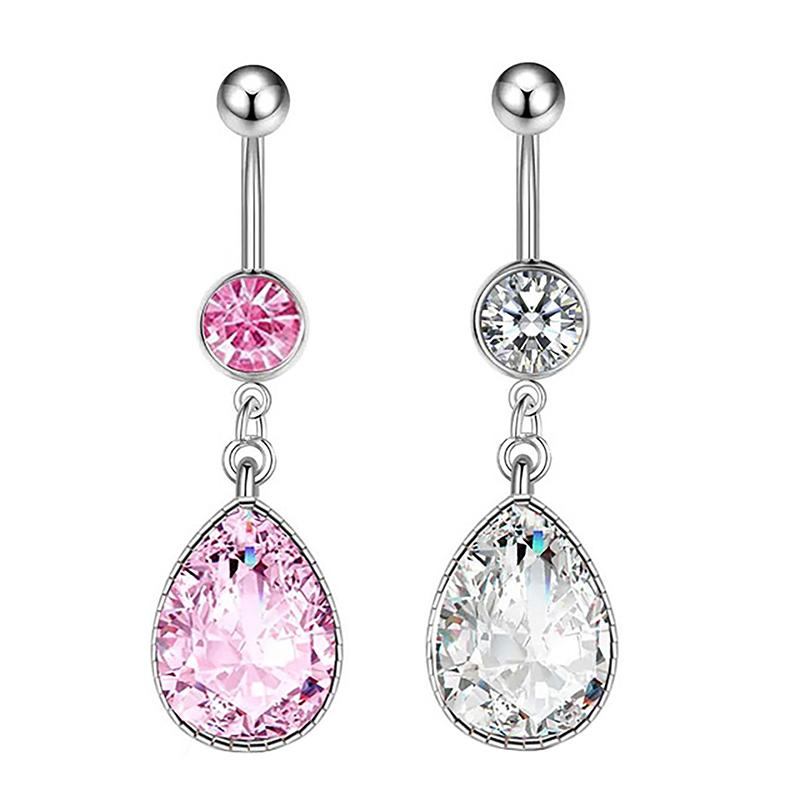 Pink Zircon Belly Button Rings Dangle Heart Butterfly Navel Piercing Stainless Steel Belly Bar For Women Body Piercing Jewelry