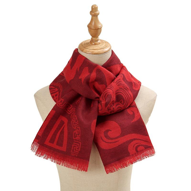 Red scarf autumn and winter thickened imitation cashmere big red scarf women's gift party blessing Chinese red scarf