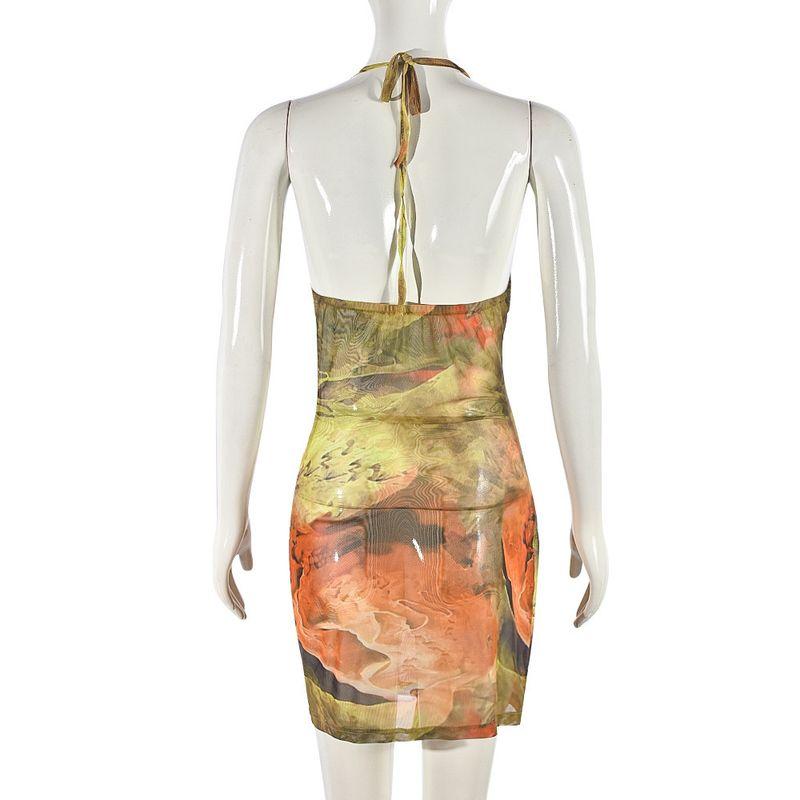 

2025 Mesh Exposed Navel Irregular Suspender Dress Yellow L