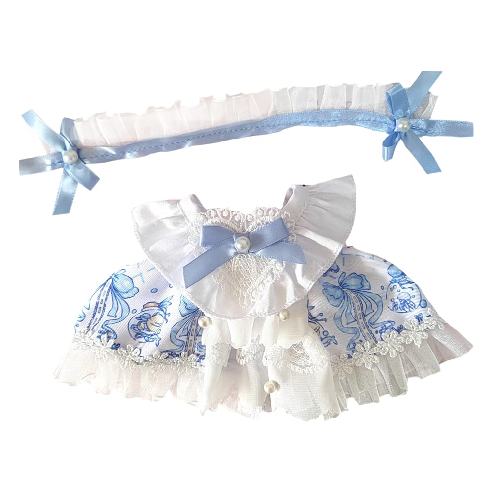 

niannyyhouse 20cm Plush Clothes Blue Dress Headwear Cotton Doll One Piece Dress Up