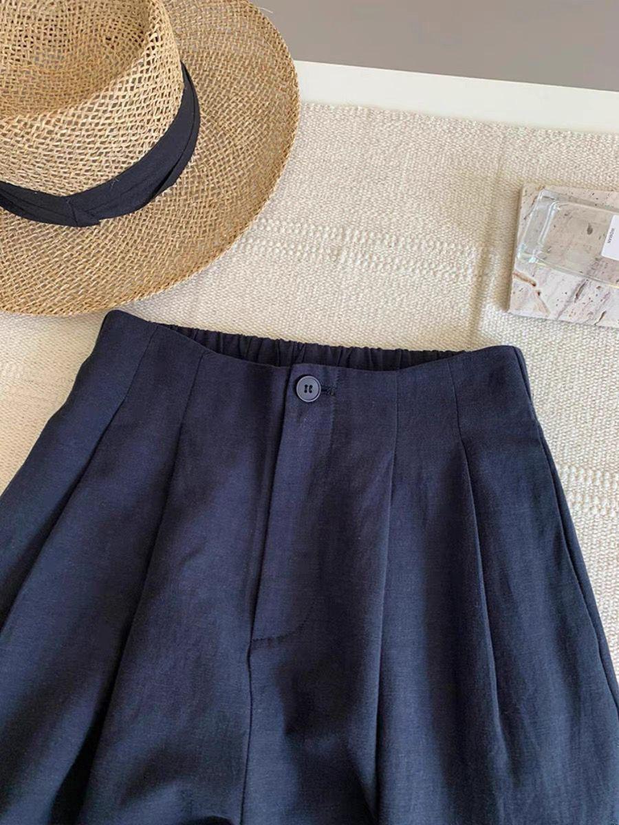 

Ultra-Comfy Dark Blue Cotton-Linen Elastic Waist Pants for Women - Perfect for Summer! S темно-синий