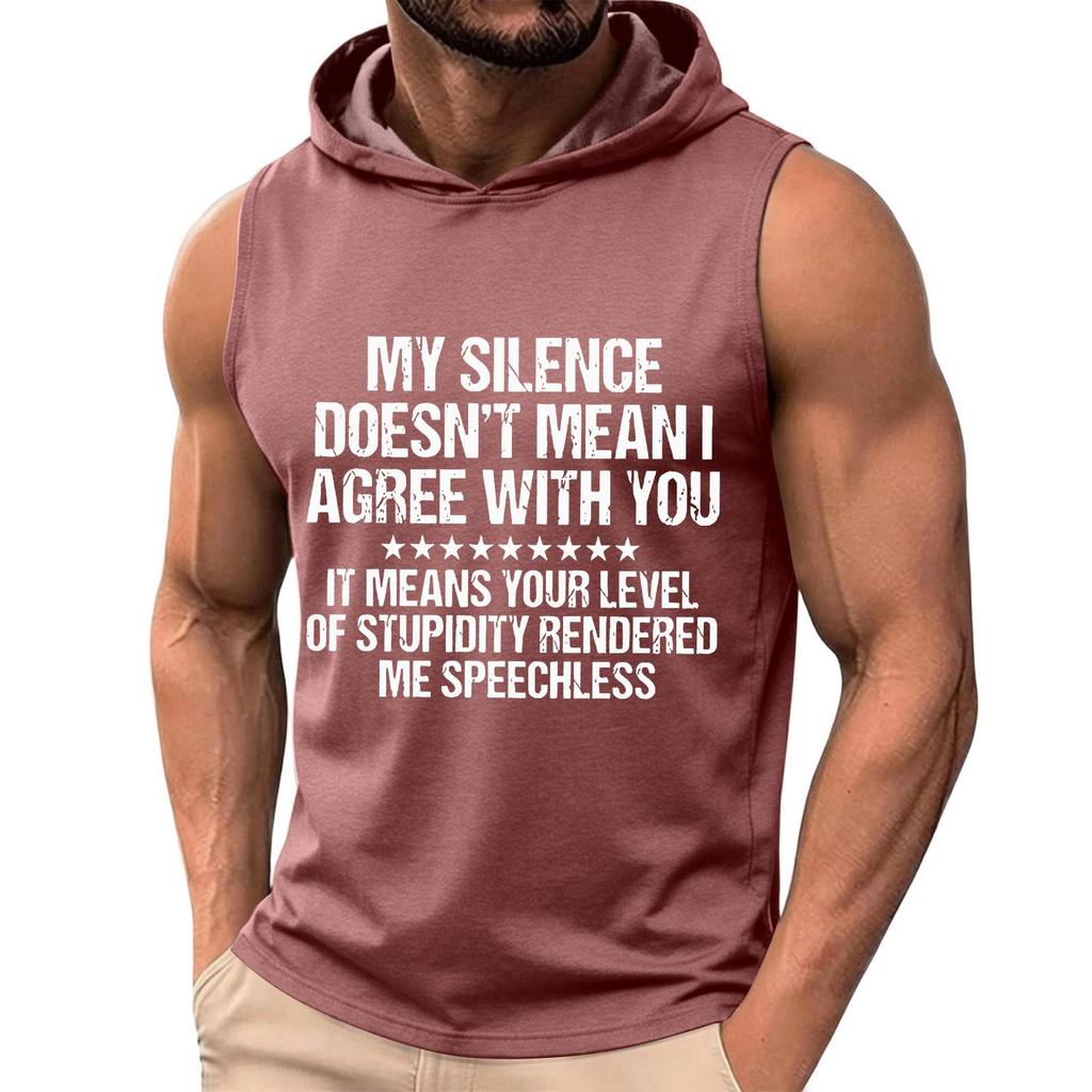 Men's Sleeveless Hoodie Tank Top Casual Loose Fit Graphic Print Summer Muscle Shirt Lightweight Breathable Fabric Comfortable