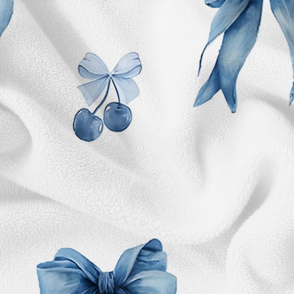 Blue Base Tiny Wildflower Cartoon Anime Print Flannel Blanket Soft Warm Throw for Kids Bedroom Sofa Christmas Office Car