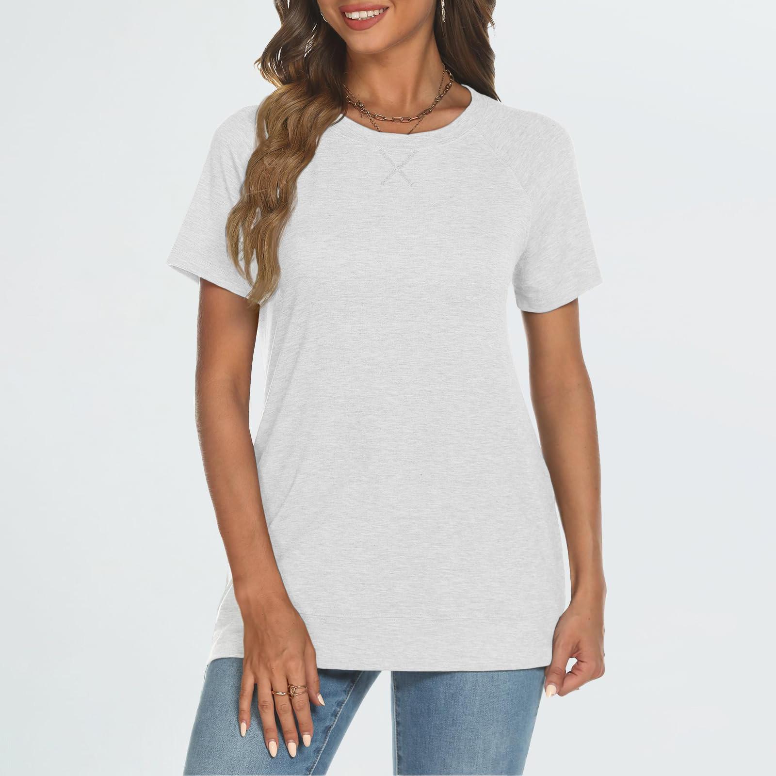 

Футболки с коротким рукавом с круглым вырезом для женщин, модные легкие мягкие повседневные летние топы XL белый