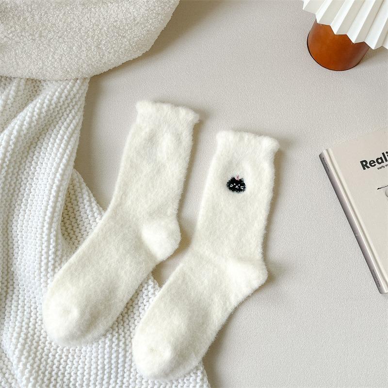 Women's Autumn Winter Warm Socks Cartoon Coral Floor Thick Socks Sleep Slippers Fashion Cute Funny Solid Color Socks