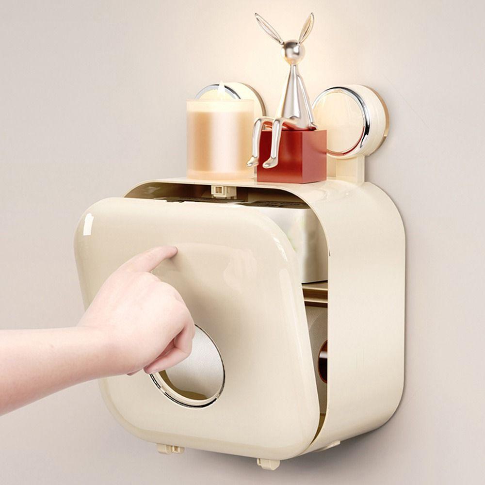 White Beige Tissue Storage Box Sucker Install Paper Towel Box  Organizer