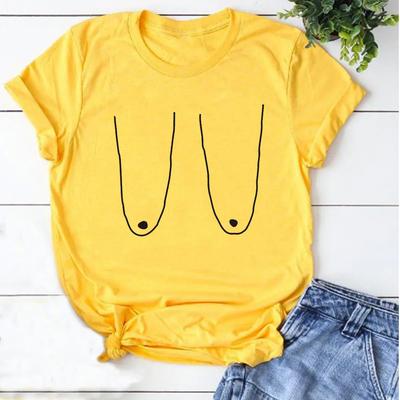 Vtipný potisk povislých prsou Dámské tričko s krátkým rukávem s kulatým výstřihem Volné Dámské tričko Dámské tričko Topy Oblečení Camisetas Mujer