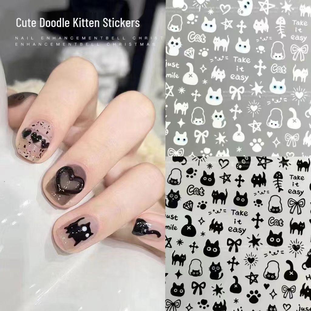 

Douyin Cute Cartoon Cat Nail Stickers for Women - AHa Style Self-Adhesive Kitten Design